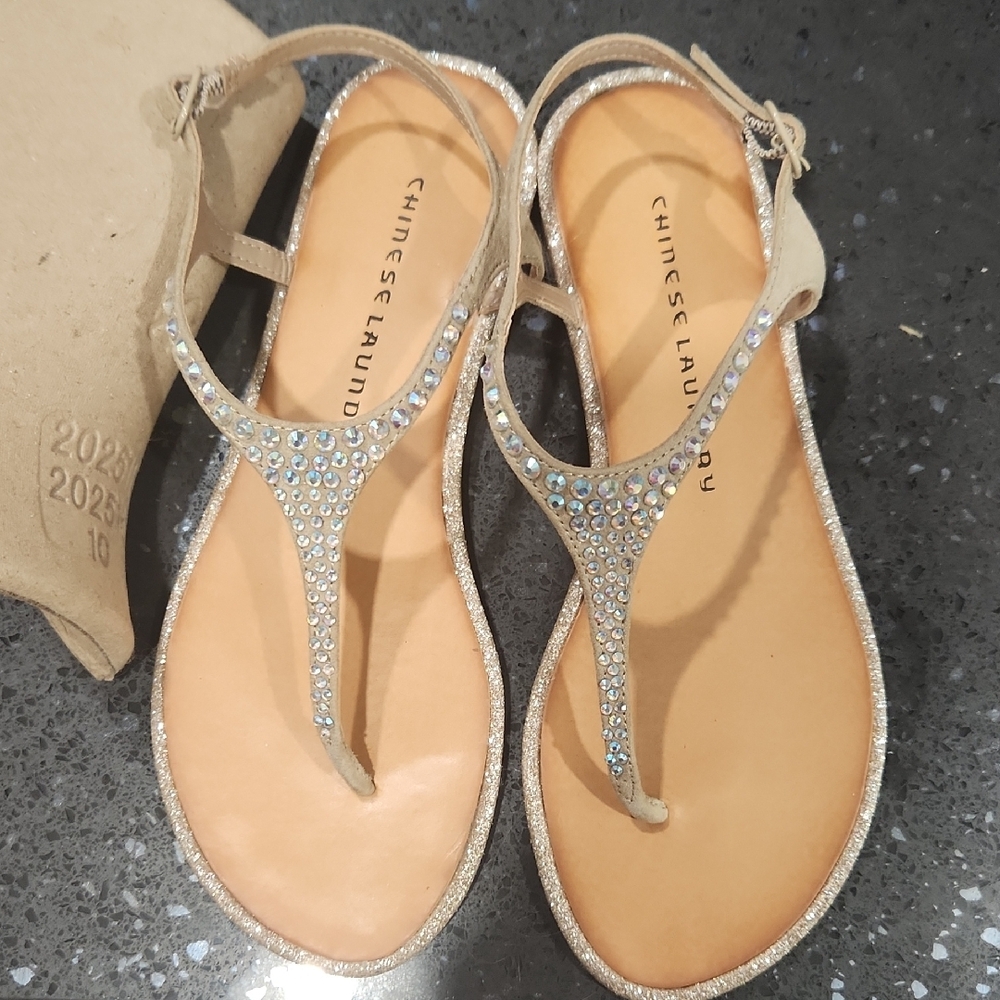 Crystal Embellished Tan Sandals